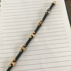 Tori Burch “T” black leather bracelet